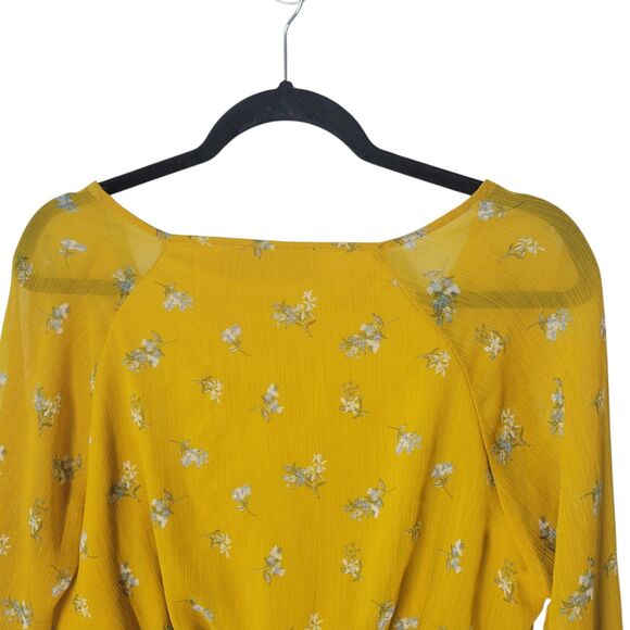 Blue Rain Womens Sz L Yellow Floral Long Sleeve Crop Top Blouse - Picture 5 of 11